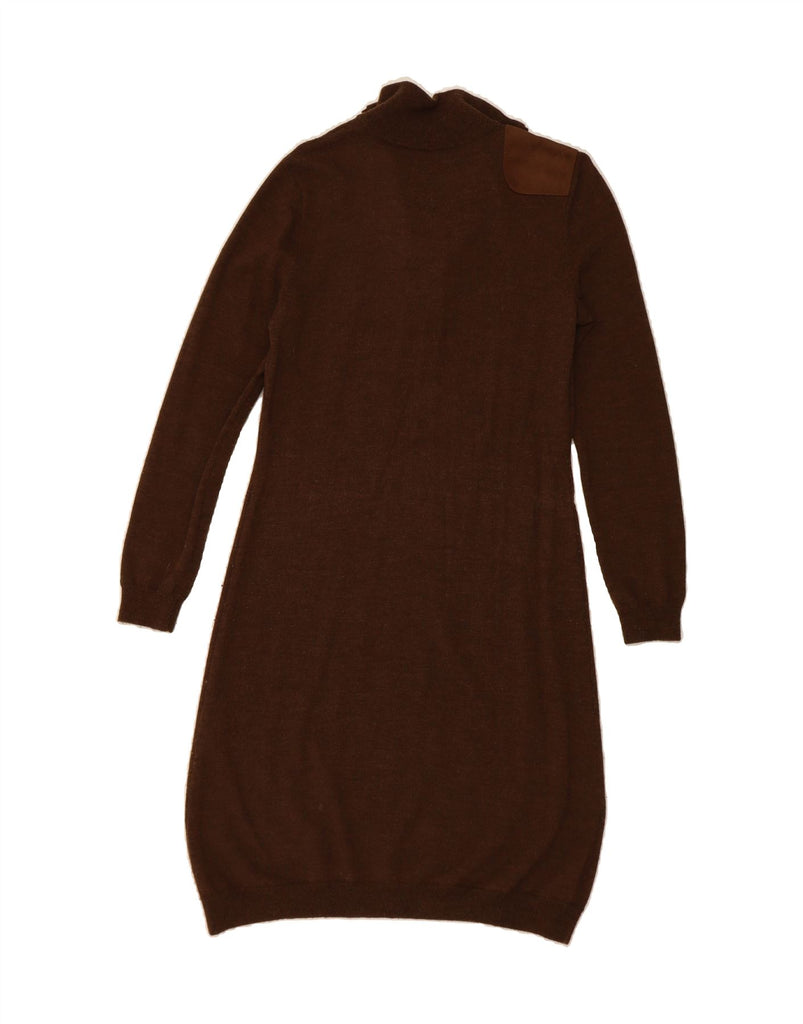 RALPH LAUREN Womens Zip Neck Jumper Dress UK 12 Medium Brown Merino Wool Vintage Ralph Lauren and Second-Hand Ralph Lauren from Messina Hembry 