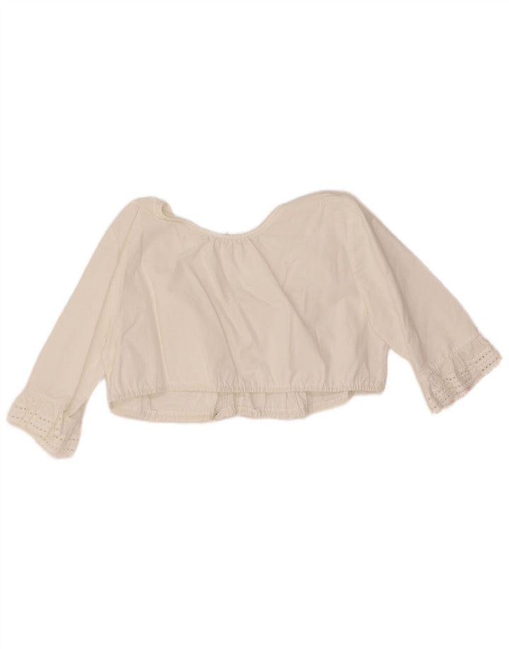 Vintage Damen 3/4 Ärmel Crop Top UK 12 Mittelweiß