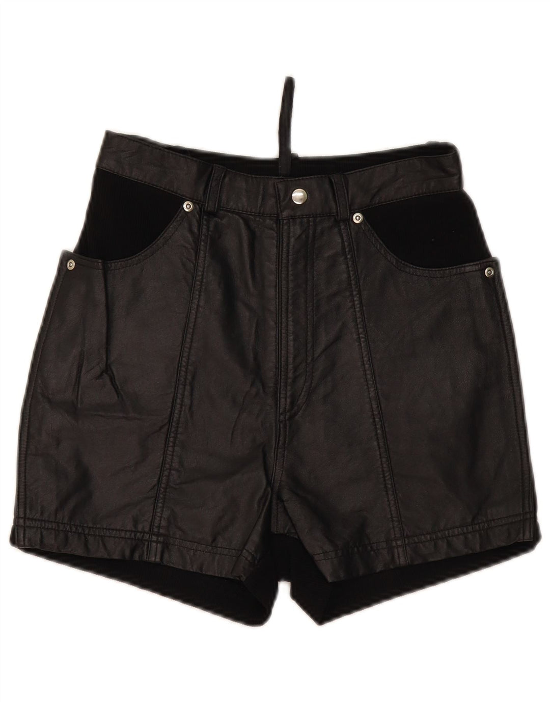 Vintage Damen Ledershorts UK 10 Small W26 Schwarzes Leder