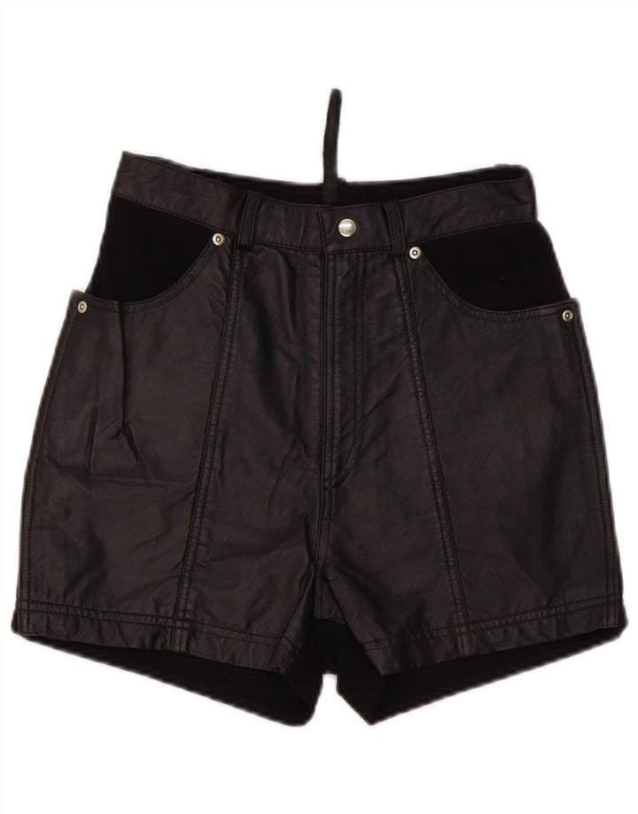 Vintage Damen Ledershorts UK 10 Small W26 Schwarzes Leder