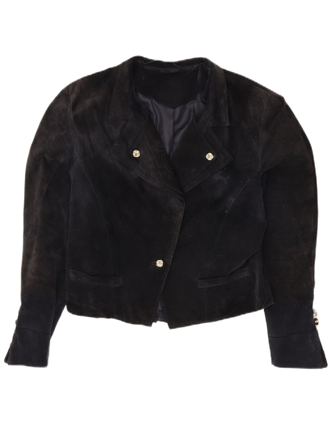 VINTAGE Damen 1-Knopf-Crop-Blazerjacke UK 14 Mittelmarineblaue Viskose