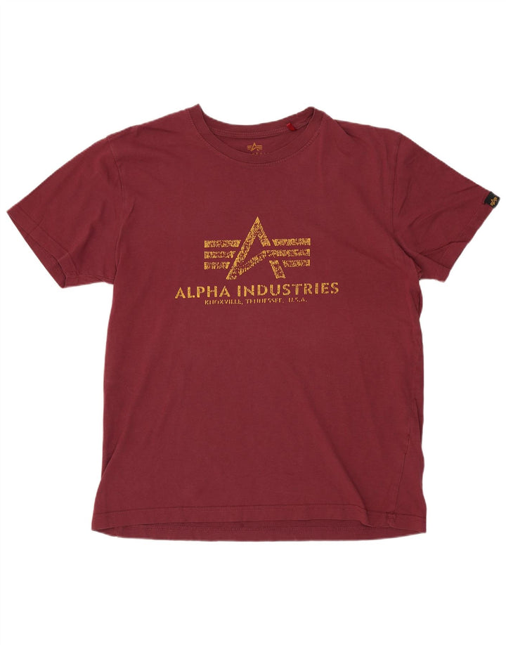 ALPHA INDUSTRIES Damen Grafik-T-Shirt-Oberteil UK 14 Medium Burgund Baumwolle