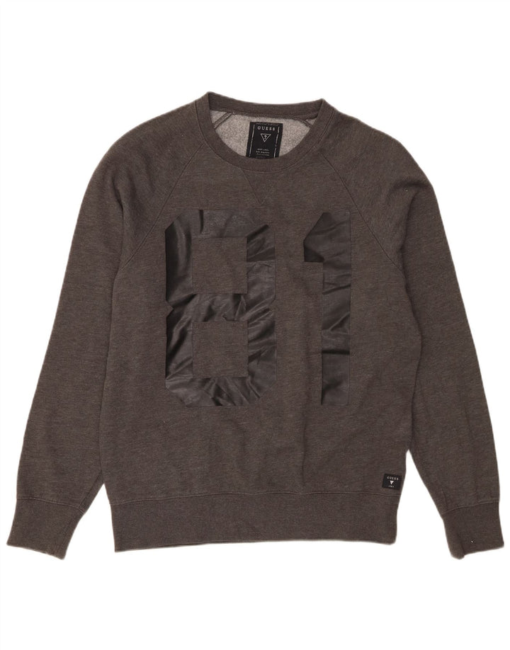 Guess Herren-Sweatshirt mit grafischem Muster, Gr. 36, Größe S, grau gefleckte Baumwolle