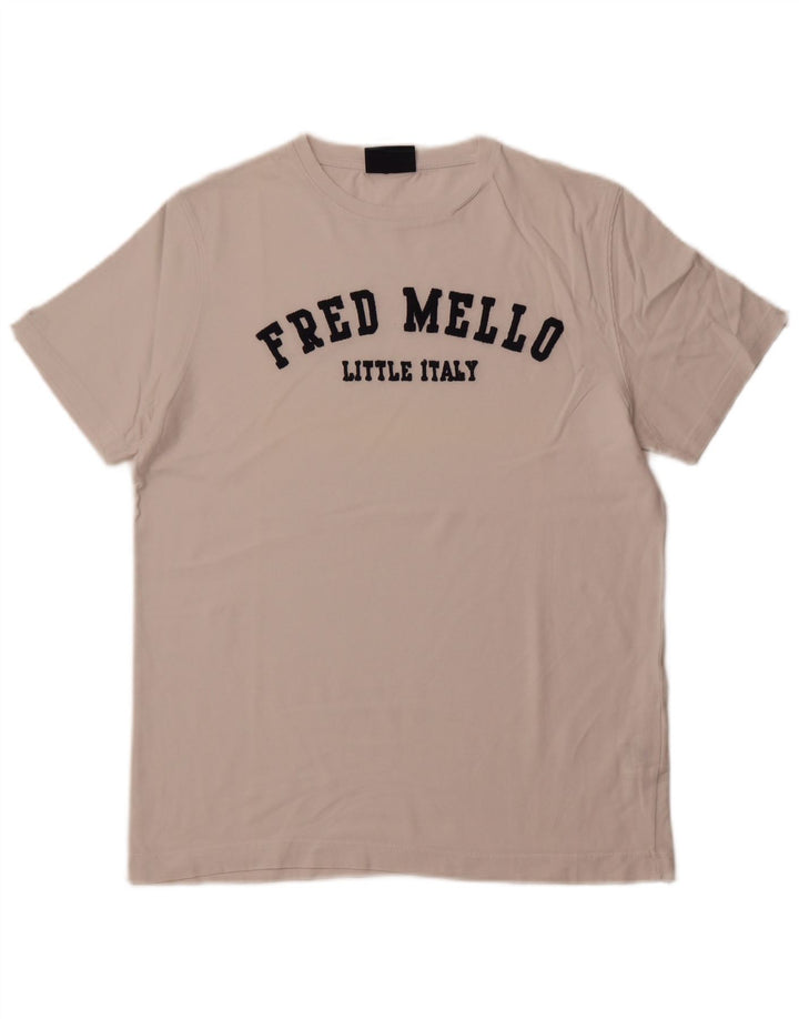 FRED MELLO Herren-T-Shirt mit Grafik, Größe L, aus weißer Baumwolle