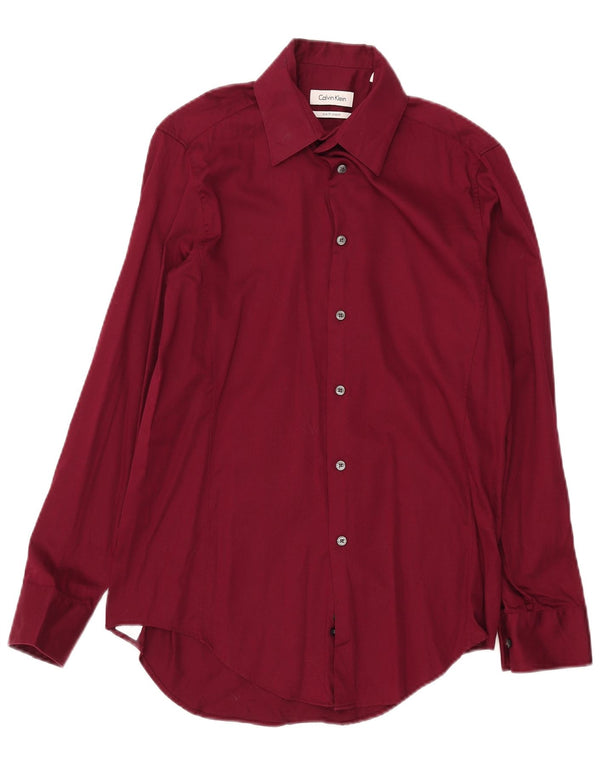 Calvin Klein Herren Slim Fit Hemd Größe 15 Medium Burgund Baumwolle