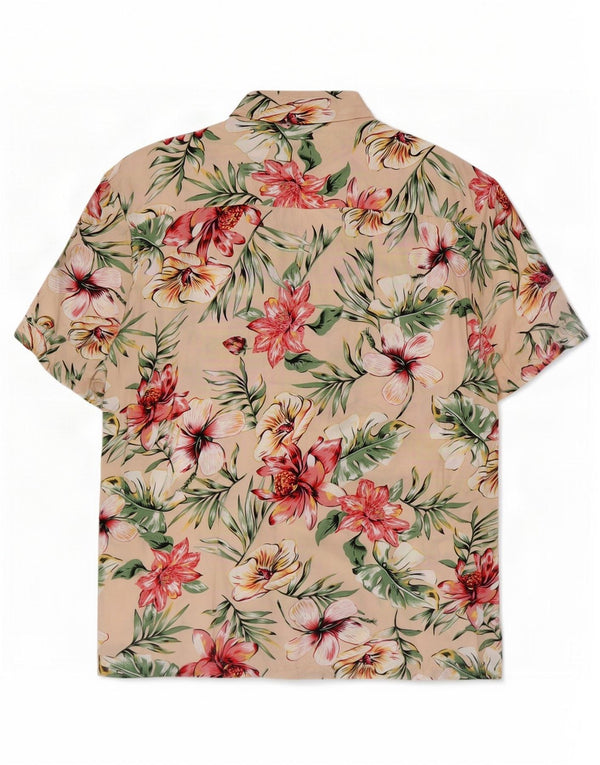Vintage Herren Kurzarmhemd groß beige floral hawaiianisch