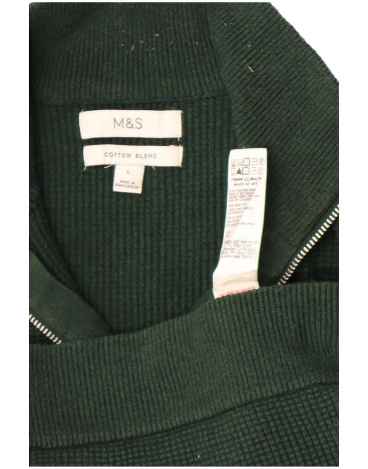 Marks & Spencer Herren-Pullover mit Reißverschluss am Hals, groß, grün, Polyester