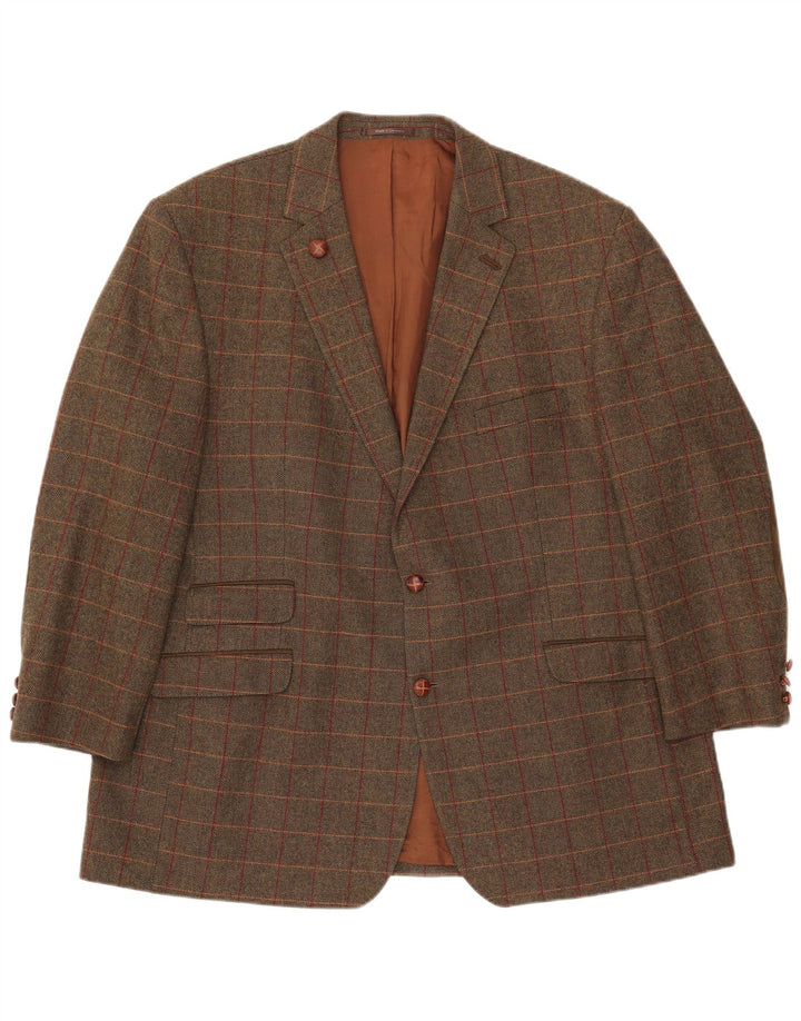 Vintage Herren 2-Knopf-Blazerjacke IT 54 2XL grün karierte Wolle