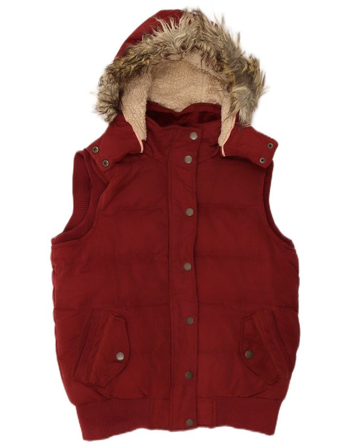 FAT FACE Damen-Übergröße, wattierte Weste mit Kapuze, UK 10, Größe S, Kastanienbraun, Polyester