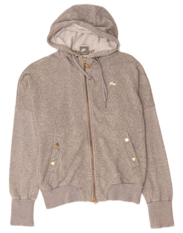 Nike Damen Zip Hoodie Pullover UK 10/12 Mittelgraue Baumwolle