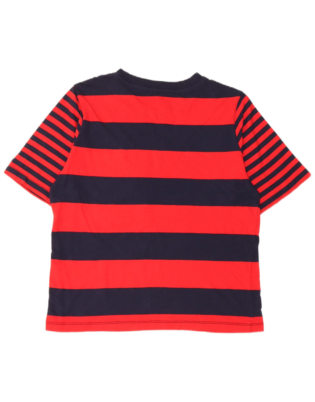 BENETTON Herren-T-Shirt-Oberteil aus mittelblauer, gestreifter Baumwolle