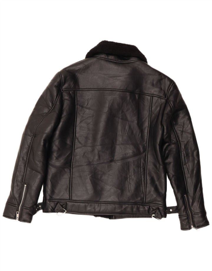 Zara Damen Sherpa Bikerjacke UK 14 Medium Schwarz Polyester