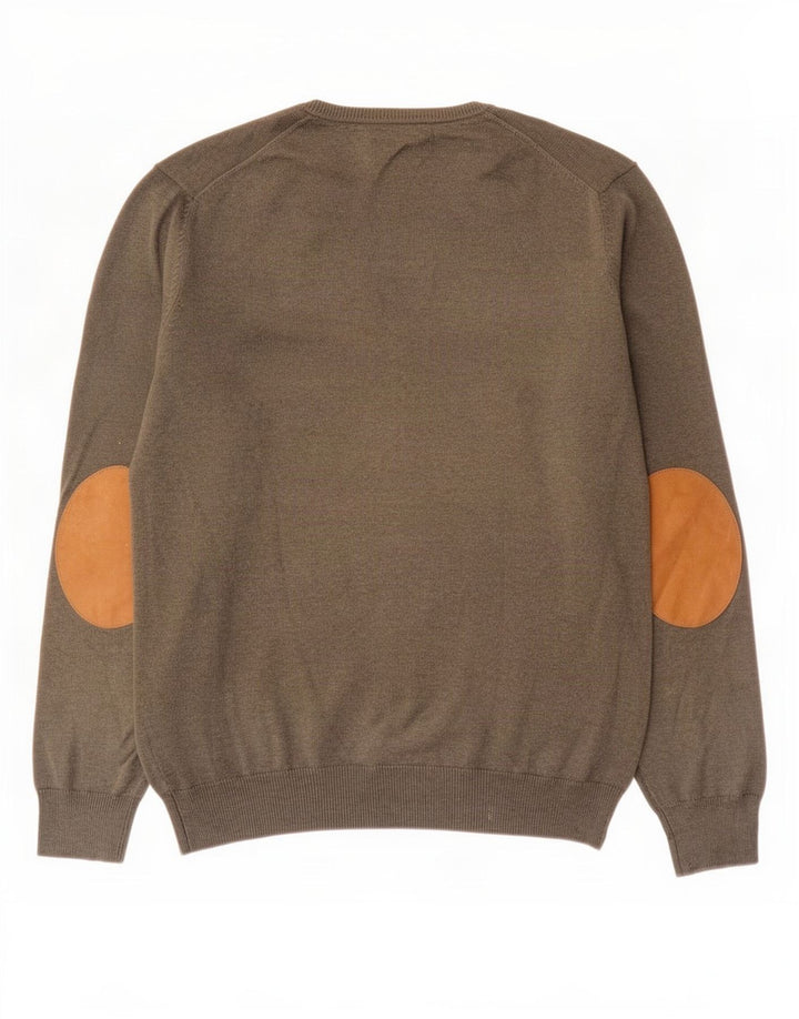 Massimo Dutti Herren-Pullover mit V-Ausschnitt, Größe L, Khaki