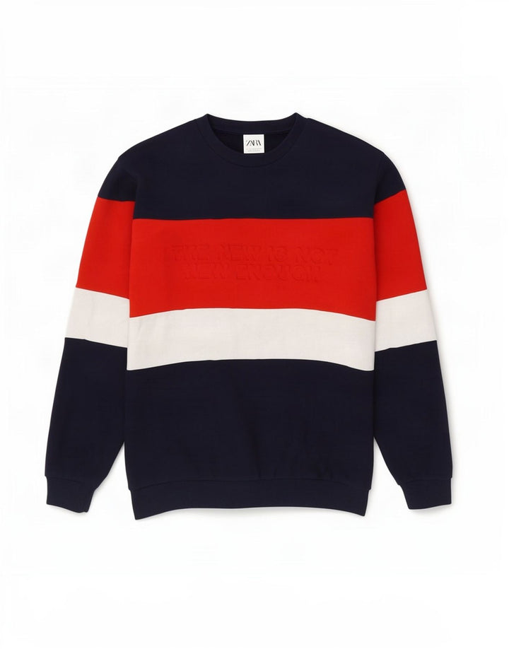 Zara Herren-Sweatshirt mit Grafik, mittelgroß, marineblau, Colourblock-Baumwolle