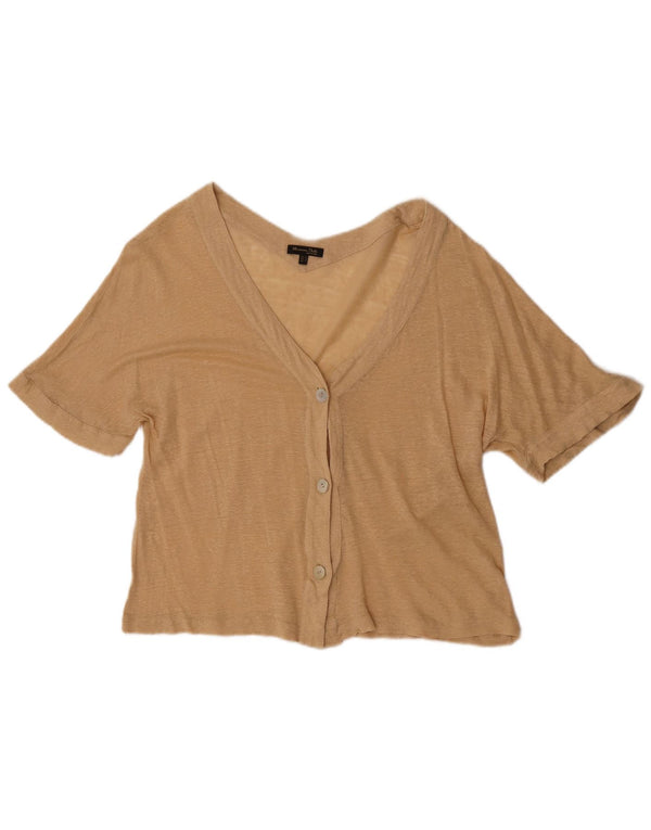 Massimo Dutti Womens Short Sleeve Cardigan Top UK 14 Medium Beige