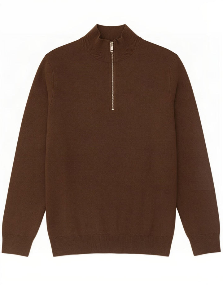 Zara Herren-Pullover mit Reißverschluss am Hals, mittelbraune Baumwolle