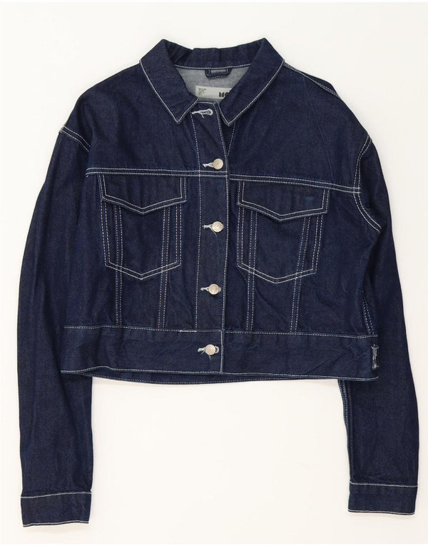 Topshop Womens Crop Denim Jacke UK 14 Große Marineblaue Baumwolle