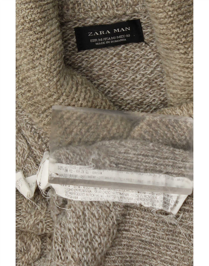 Zara Herren-Pullover mit Schalkragen, mittelbeigefarbenes Acryl