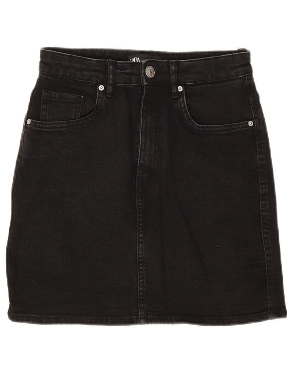 Zara Damen Jeansrock Small W26 Schwarze Baumwolle