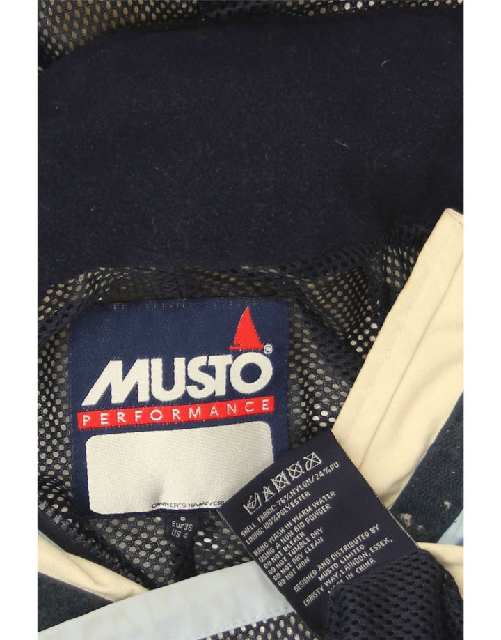 Musto Damen-Windbreakerjacke mit Kapuze, EU 36, klein, blaues Colourblock-Nylon