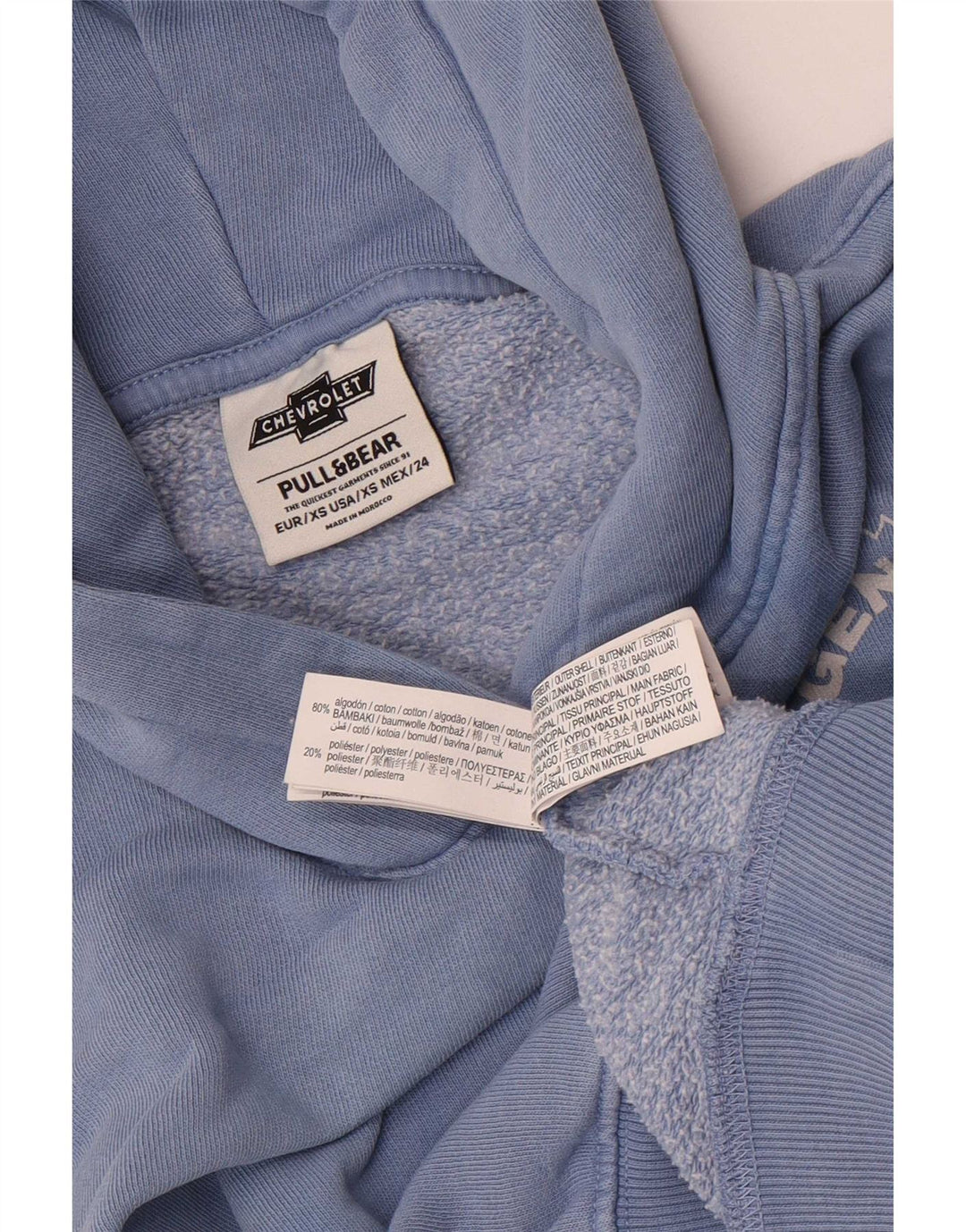 Pull & Bear Damen-Kapuzenpullover mit Grafik, übergroß, UK 6, XS, Blau, Baumwolle