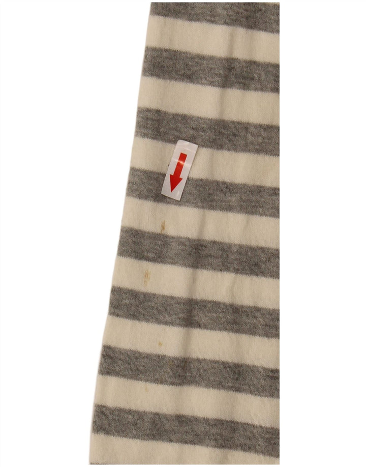Zara Herren-Pullover mit V-Ausschnitt, groß, grau gestreift, Baumwolle