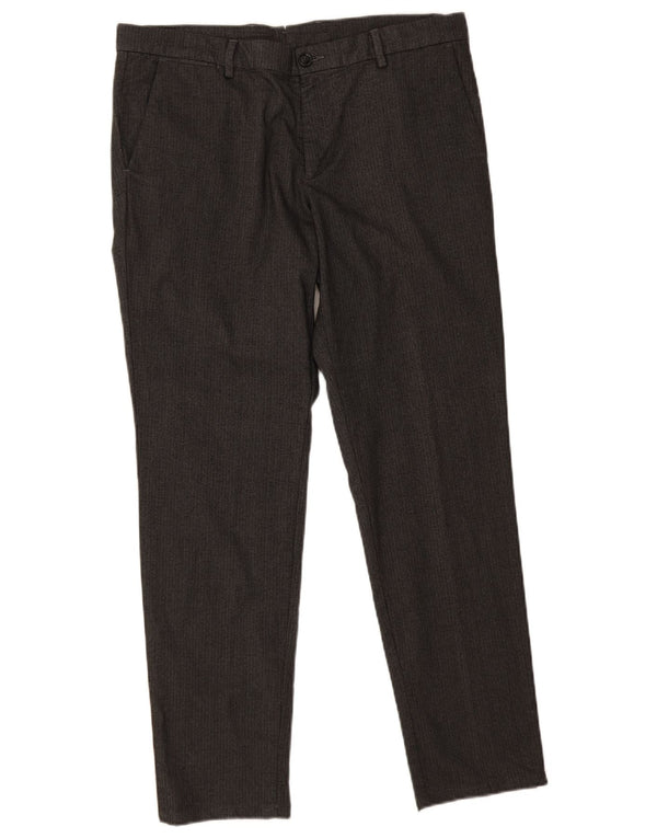 Trussardi Slim Chino-Hose für Herren, Größe 52, XL, B36, L31, graue Baumwolle mit Fischgrätenmuster