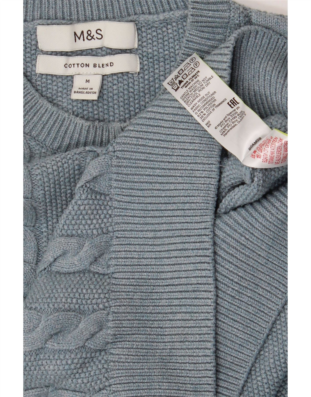 Marks & Spencer Herren-Pullover mit Rundhalsausschnitt, Mittelblau, Polyester