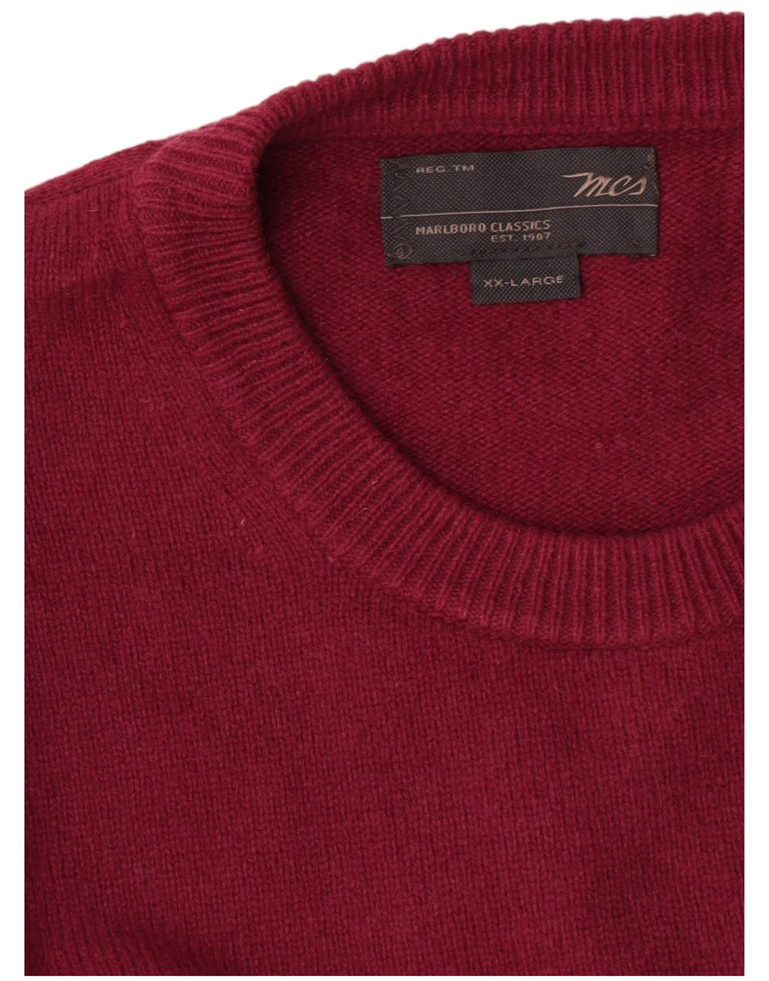 Marlboro Classics Herren-Pullover mit Rundhalsausschnitt, 2XL, bordeauxrote Wolle