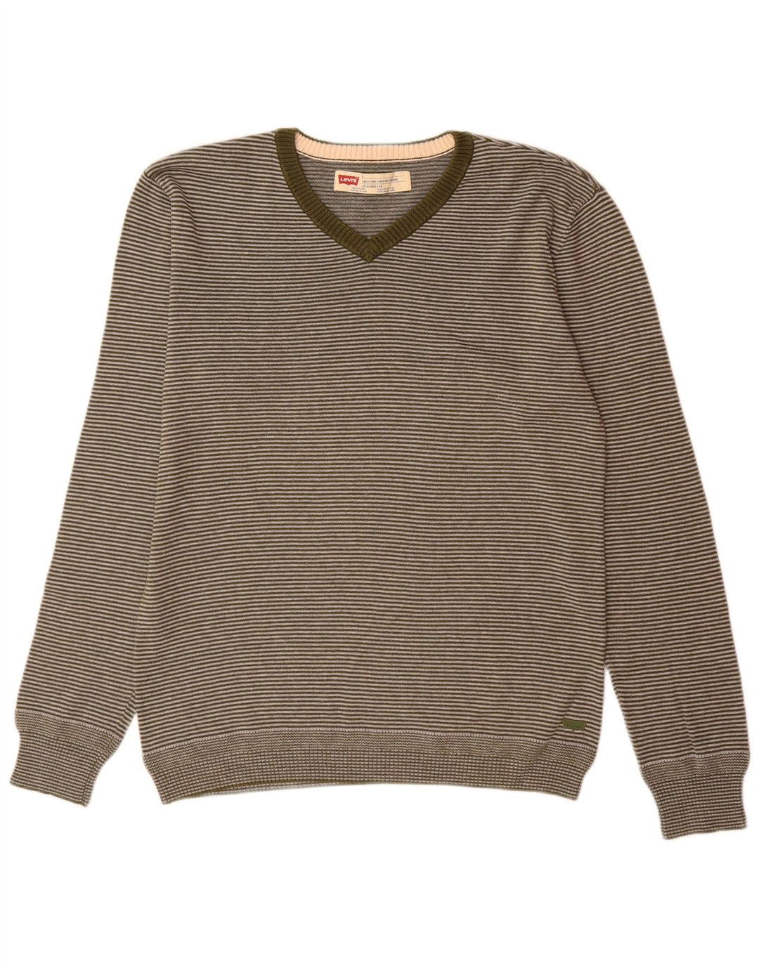 Levi's Herren Slim Fit Pullover mit V-Ausschnitt Mittelgrüner Nadelstreifen