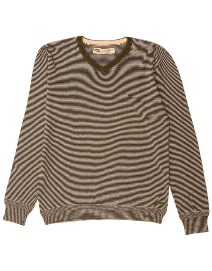 Levi's Herren Slim Fit Pullover mit V-Ausschnitt Mittelgrüner Nadelstreifen