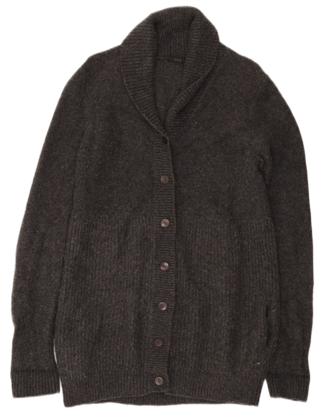 Cos Damen Longline-Cardigan-Pullover UK 10 Small Graue Wolle