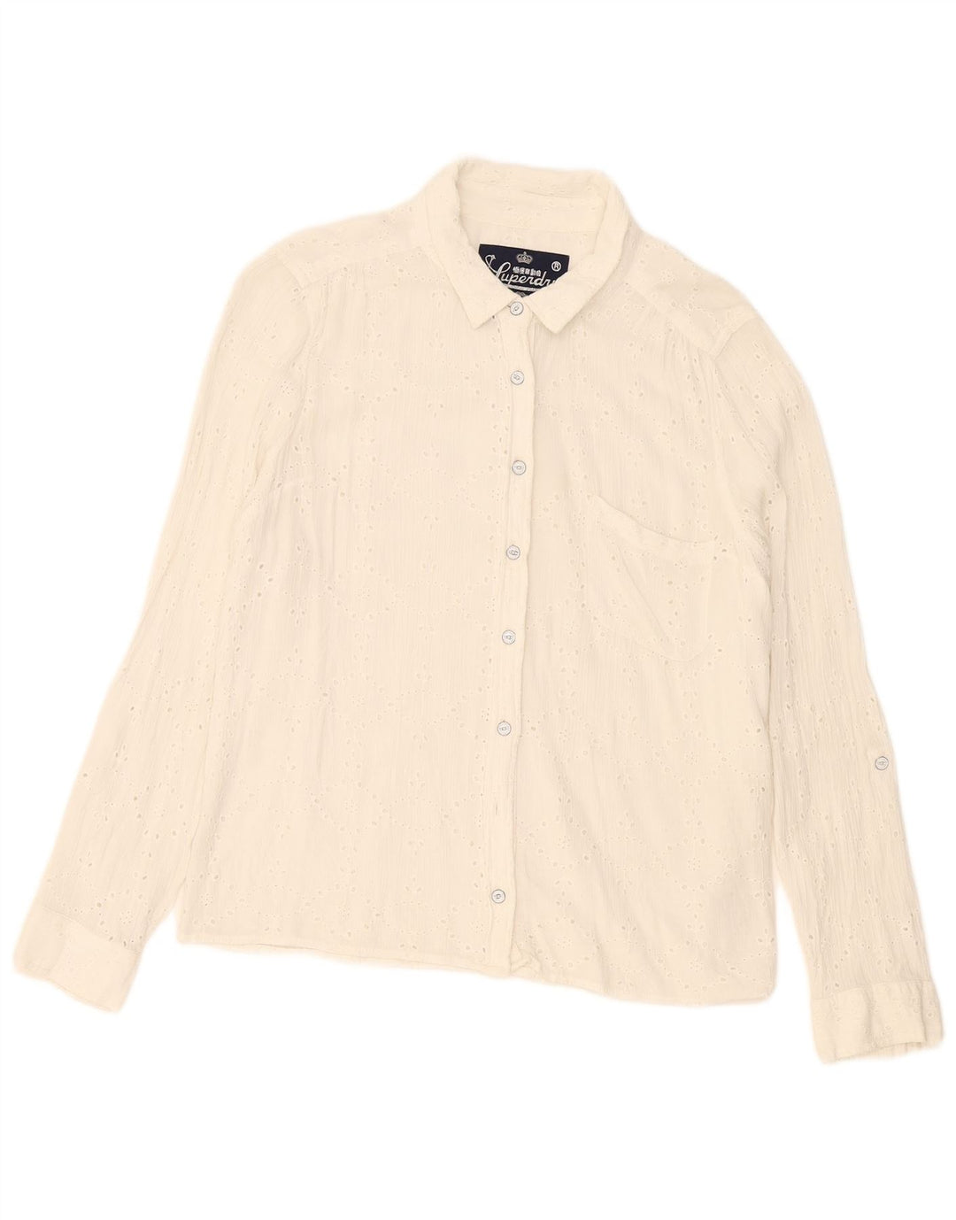Superdry Damen-Hemd UK 18 XL aus weißer Baumwolle