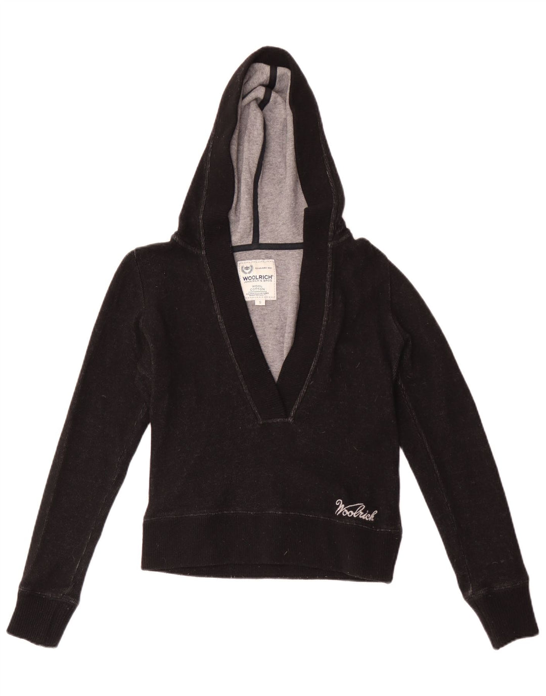Woolrich Damen-Pullover mit Kapuze, UK 10, Größe S, schwarze Wolle