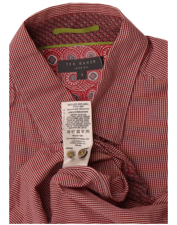 Ted Baker Herrenhemd, Größe 3, mittelrot, Gingham-Baumwolle