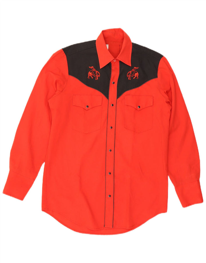 Vintage Herren Westernhemd Mittelrotes Colourblock-Polyester