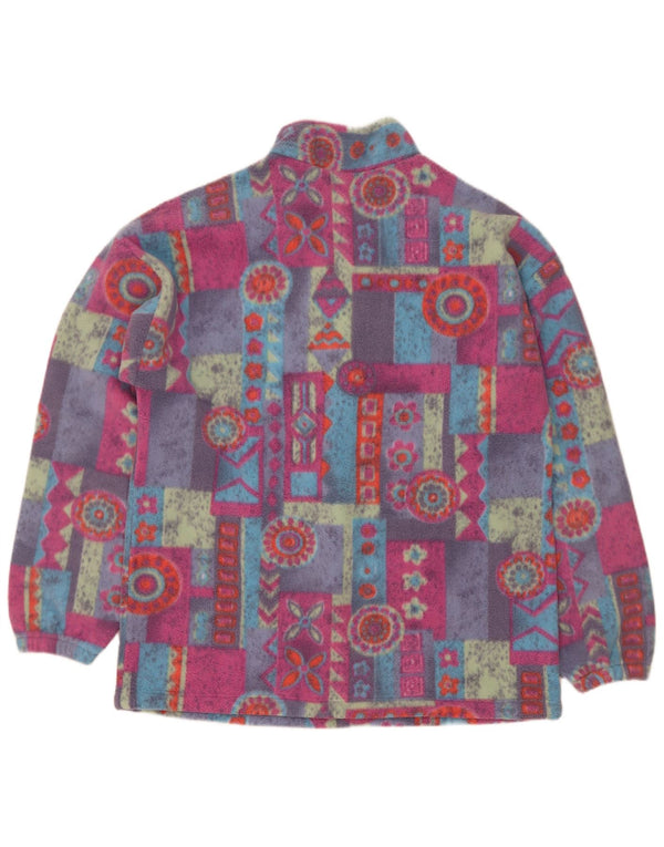 Vintage Herren-Fleecepullover mit Knopfkragen, XL, mehrfarbig, geometrisch, Polyester