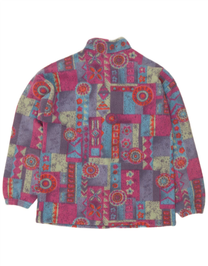 Vintage Herren-Fleecepullover mit Knopfkragen, XL, mehrfarbig, geometrisch, Polyester