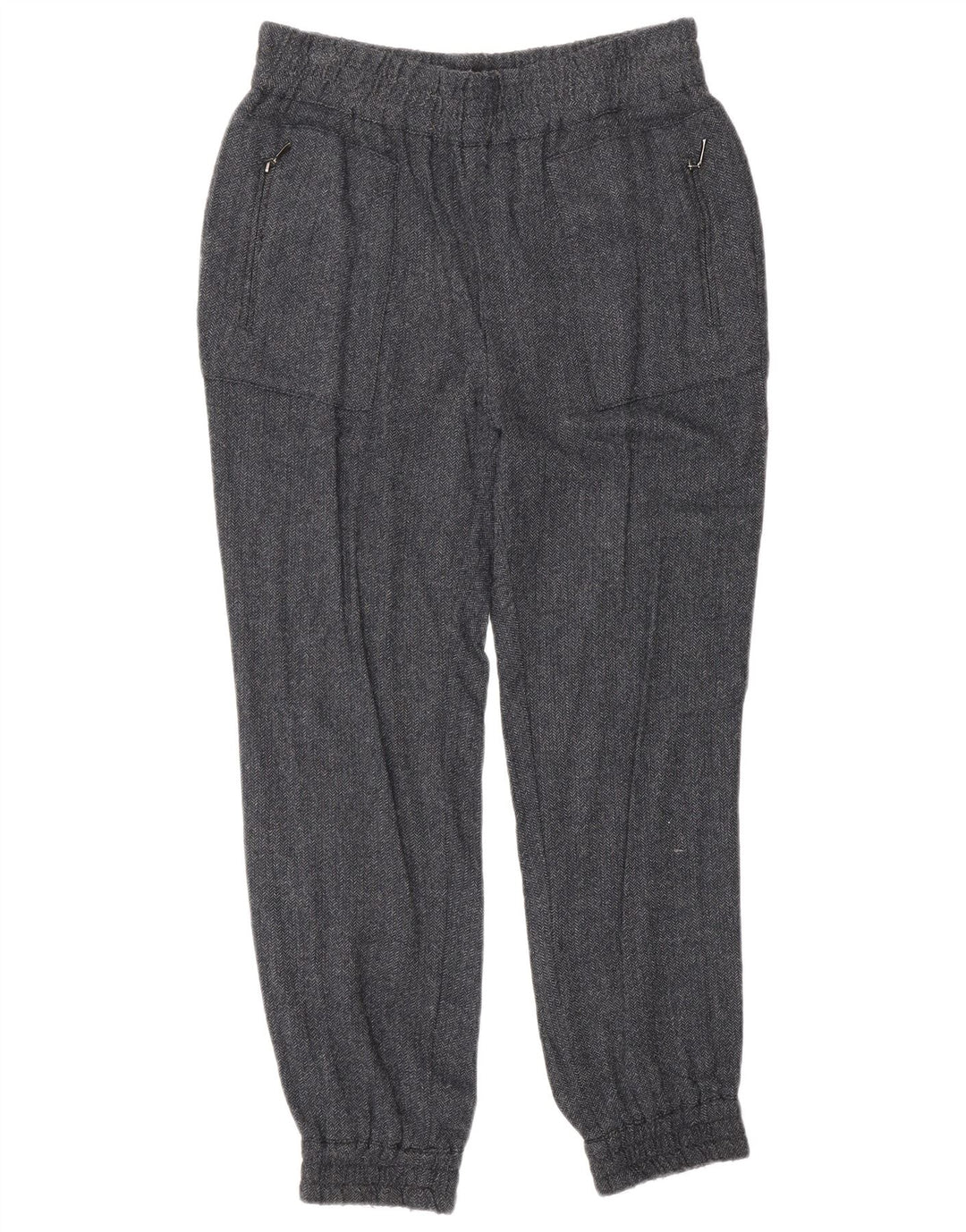 Zara Damen-Jogginghose, Größe M, W28, L27, Marineblau, Viskose mit Fischgrätenmuster
