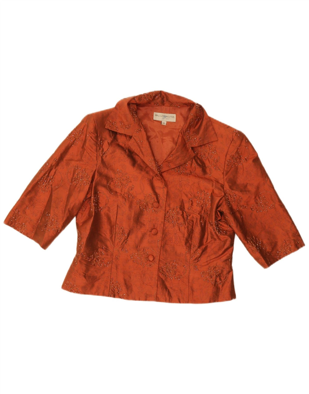 Blunauta Damen 4-Knopf-3-teiliges Set IT 42 Medium W28 Orange Blumenseide