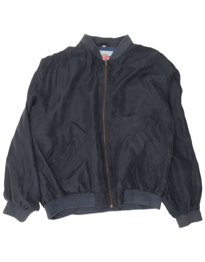 Vintage Herren Bomber Bomberjacke UK 42 XL Marineblaue Seide