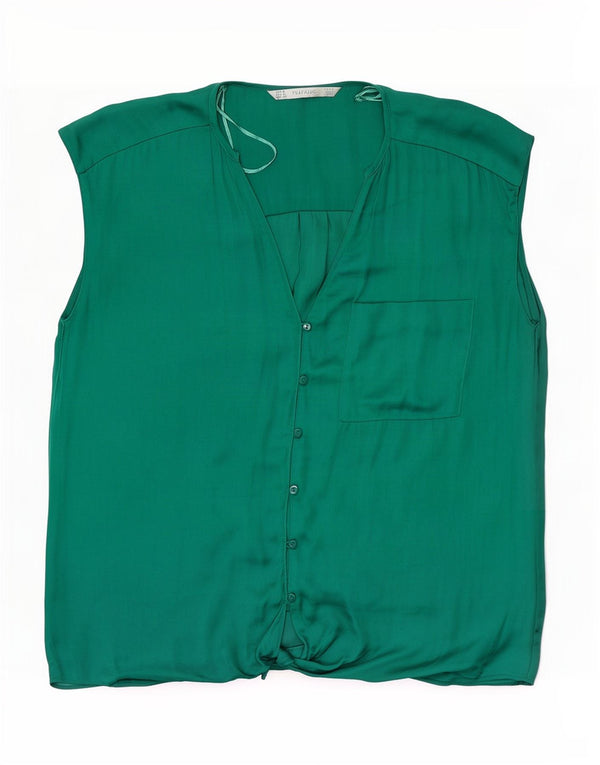 Zara Damen Trafaluc ärmellose Hemdbluse UK 14 Mittelgrünes Polyester