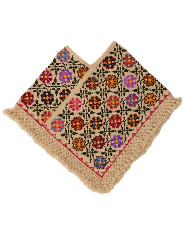 Vintage Damen Poncho Pullover Einheitsgröße Mehrfarbig Floral Boho