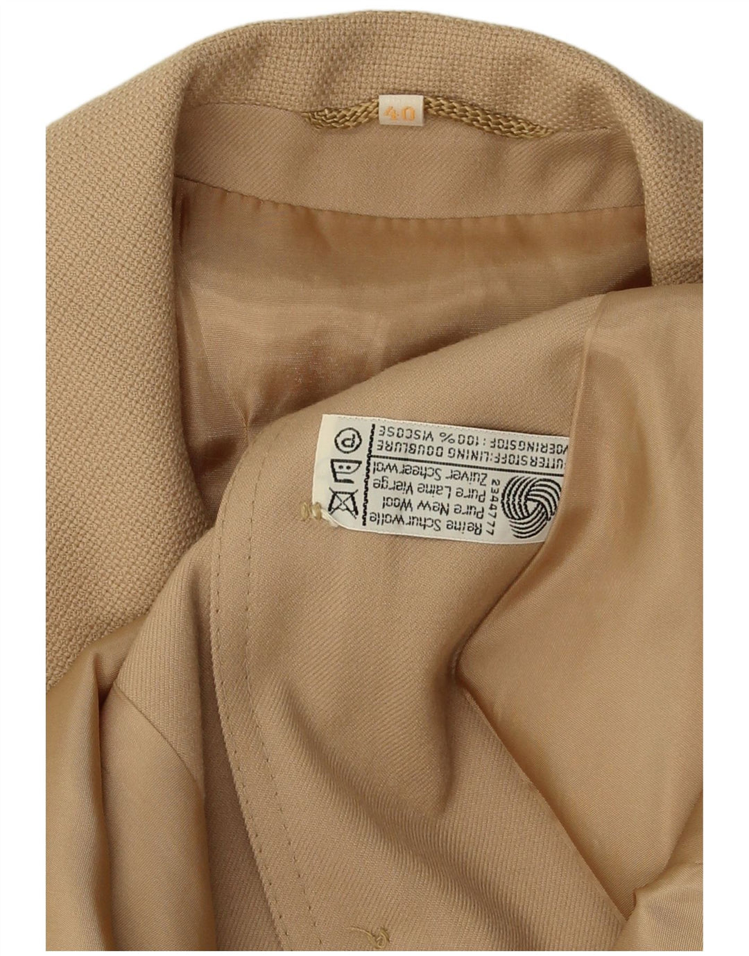 VINTAGE Damen 4-Knopf-Blazerjacke IT 40 Kleine beige Wolle