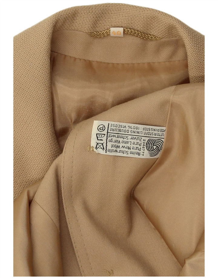 VINTAGE Damen 4-Knopf-Blazerjacke IT 40 Kleine beige Wolle