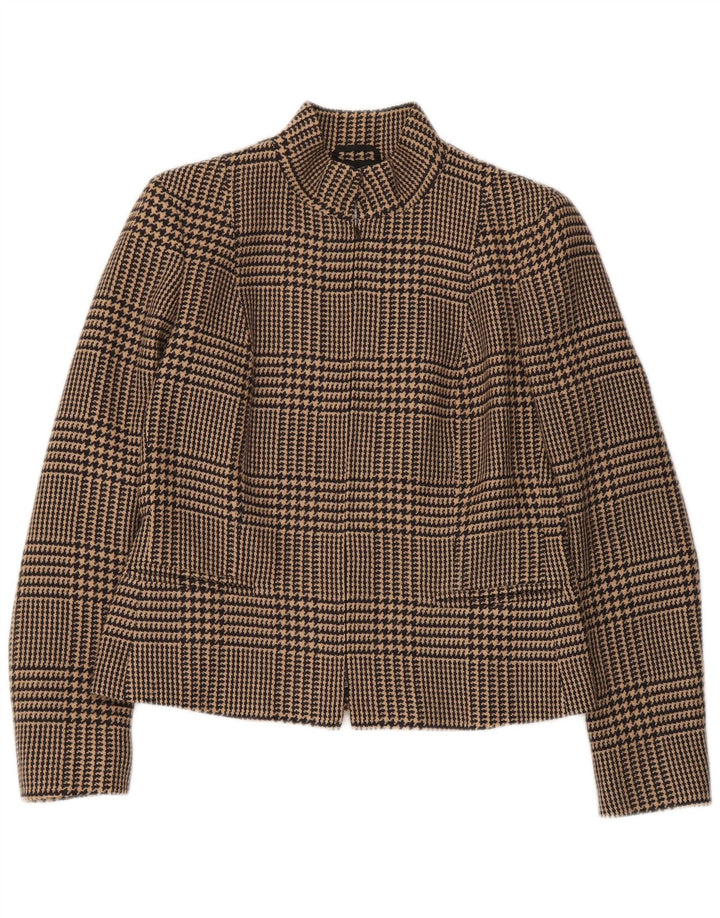 Intrend Damen-Blazer mit durchgehendem Reißverschluss, UK 12, Mittelbraun mit Hahnentrittmuster