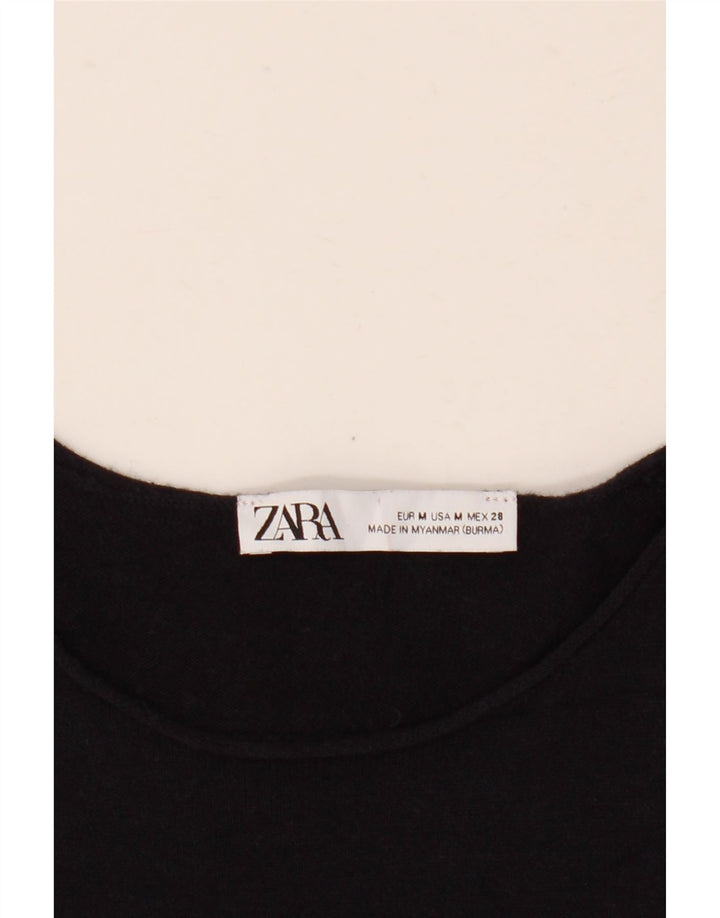 Zara Damen Langarm-Maxikleid UK 14 Medium Schwarz gestreift