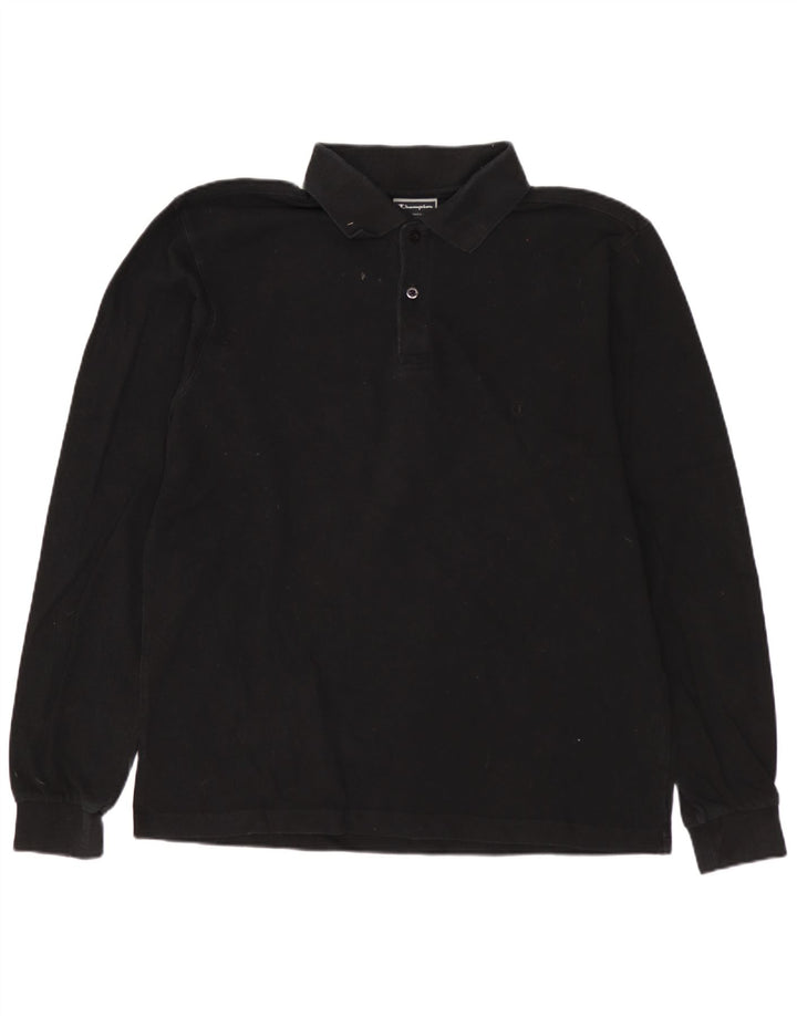 CHAMPION Herren-Langarm-Poloshirt aus mittelschwarzer Baumwolle