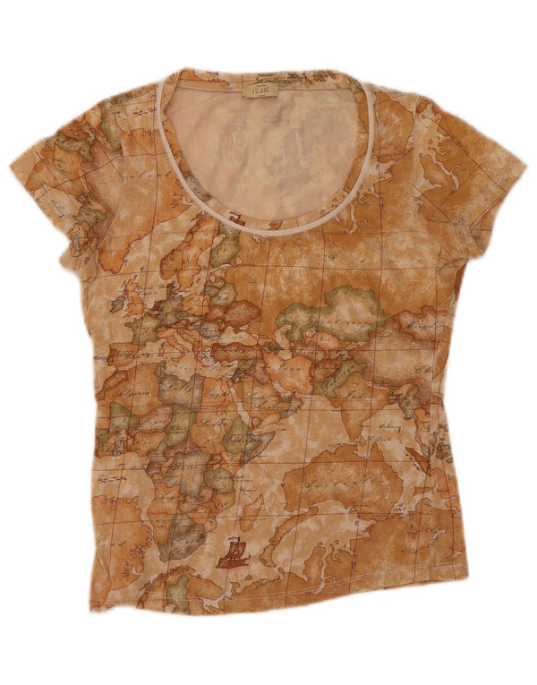 ALVIERO MARTINI Damen 1' CLASSE Grafik T-Shirt Top UK 12 Medium Beige