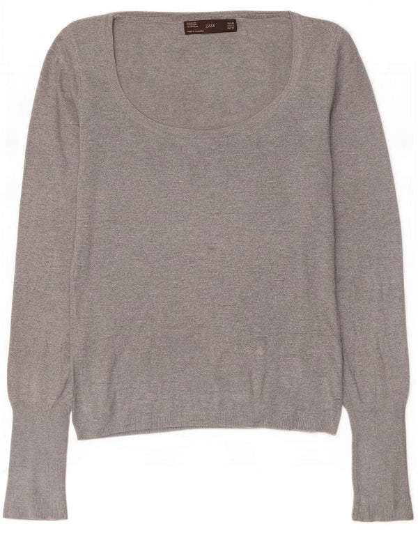 Zara Damen-Pullover mit U-Boot-Ausschnitt, UK 12, mittelgraues Viskose